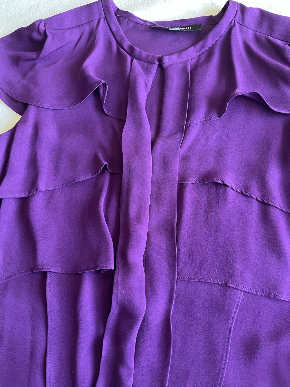 Judith & Charles Purple 100% Silk Ruffle Tiered Sleeveless Blouse Size 6 - Picture 8 of 13